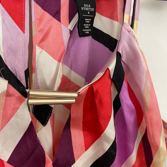 White House Black Market Multicolor Geometric Silk Stretch Tank Top Blouse - 4 - Picture 2 of 9